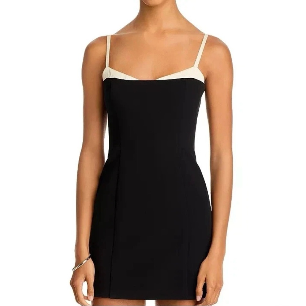 French Connection Black Cream Azra Contrast Trim Mini Dress Spaghetti Straps S12